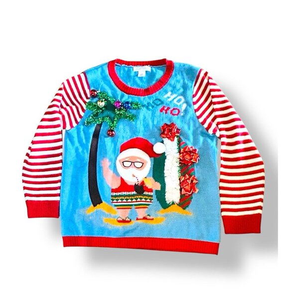 Planet Gold Plus Women’s 1X Ugly Christmas Sweater Santa Embellished Holiday Top - Picture 1 of 15